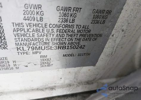 2024 Chevrolet Trailblazer Awd Rs из США, поврежденный, VIN KL79MUSL3RB150242